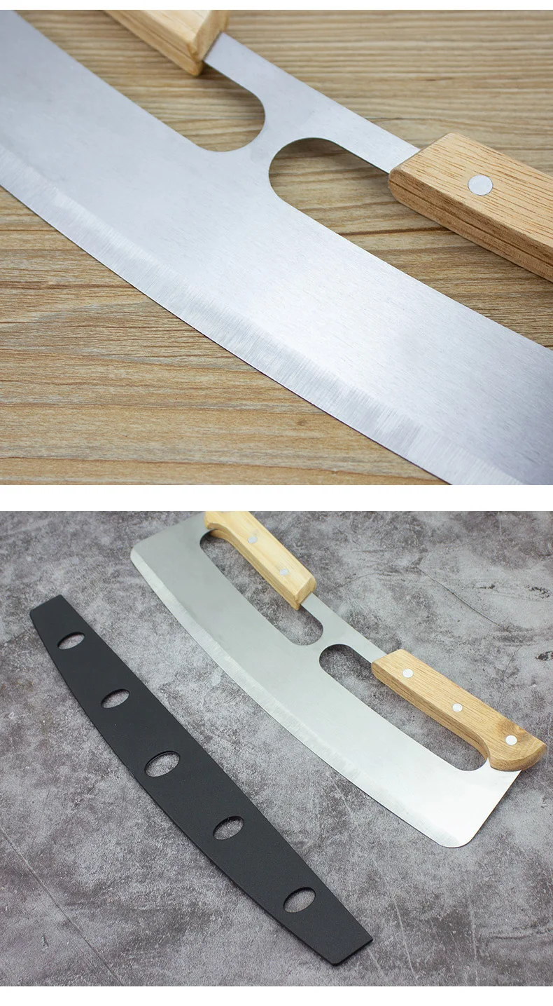 Description Picture 6 of itemPizza Cutter Stainless Steel Pizza Knife Pastry Roller Cutter Home Kitchen Utensils Accessories Wooden Handles Pizza Cutter