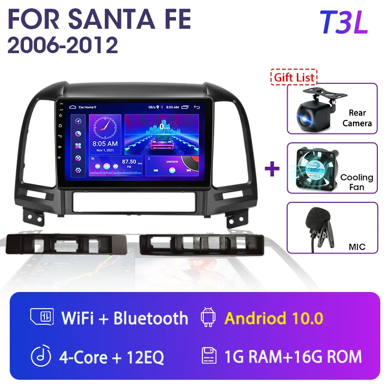 car video player bluetooth Srnubi 9" Android 10 Car Radio For Hyundai Santa Fe 2 2006-2012 GPS Navigation 2 din 4G WIFI DSP RDS Multimedia Video Player DVD video screen for car Car Multimedia Players