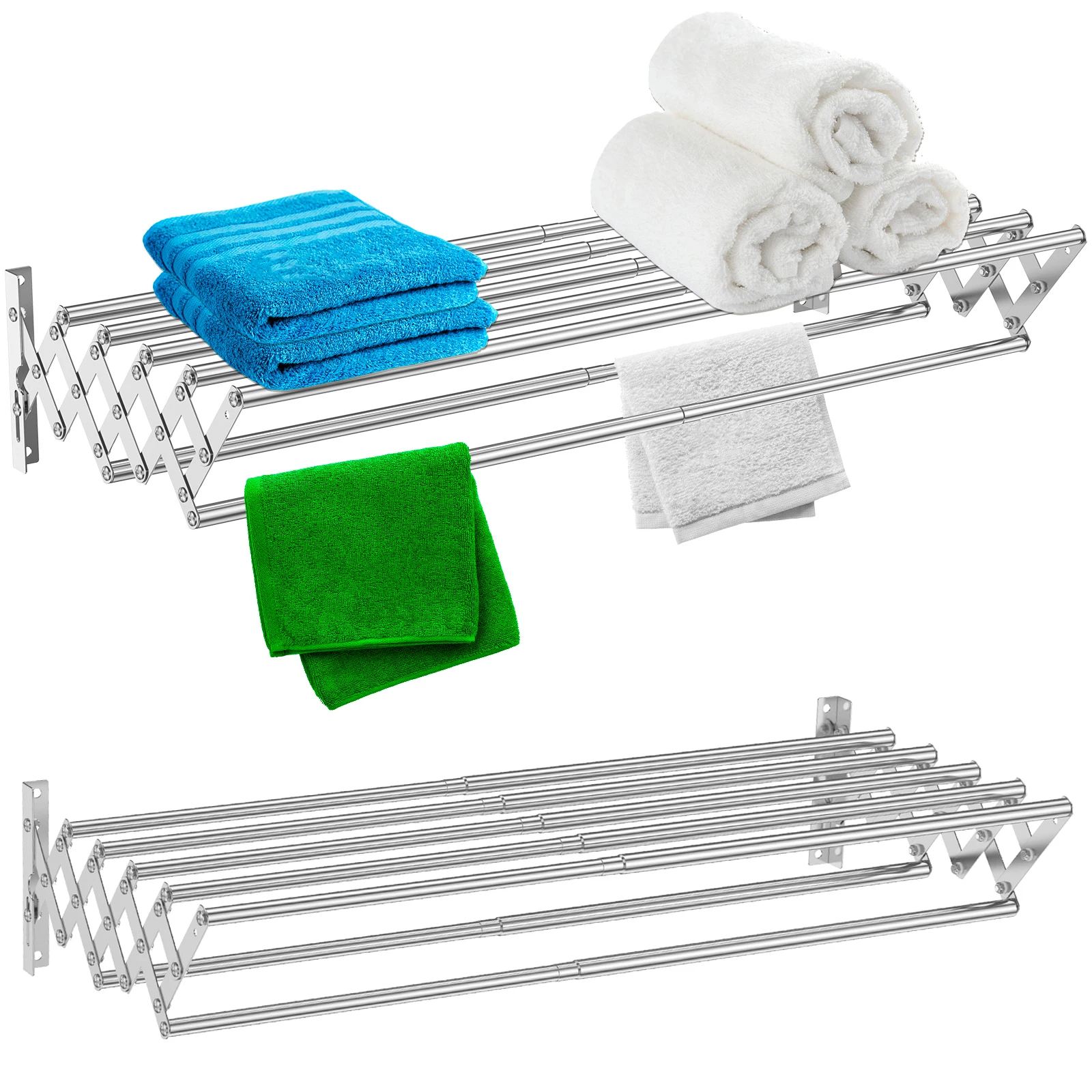Retractable Collapsible Laundry Drying Rack Stainless Steel Wall Mounted Towel Rod Clothes hanger Bathroom Storage