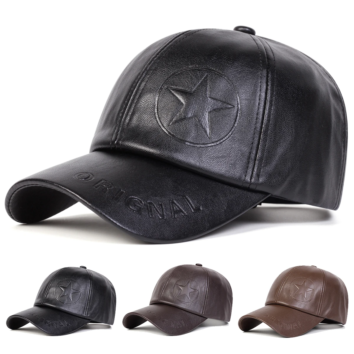 Unisex Pentagramm ORIGNAL Imprint PU Leder Baseball Caps Frühling Herbst Outdoor Einstellbare Casual Hüte Sonnenschutz Hut Sport Kappe – Detail 1