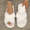Winter Slipper Women Cross Belt Home Indoor Casual Slippers Female Flip Flops Fluffy Shoes Slides Ladies Soft Warm Plush Slipper 2