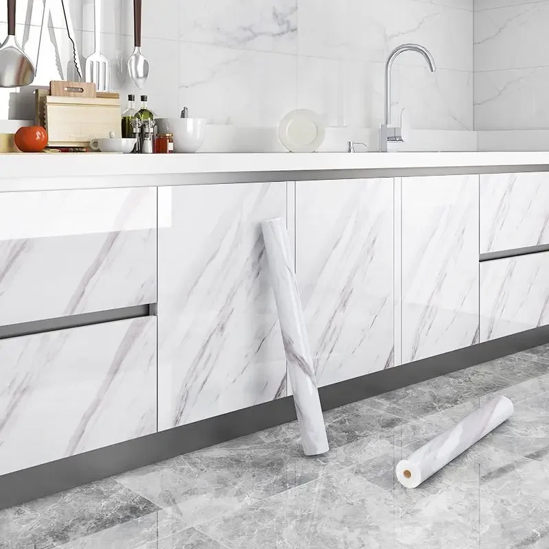 Wall Adhesive Wallpaper Width 80cm Waterproof Oil Proof Foil Marble Decor Sticker Kitchen Bathroom Renovation Decorative Paper 6