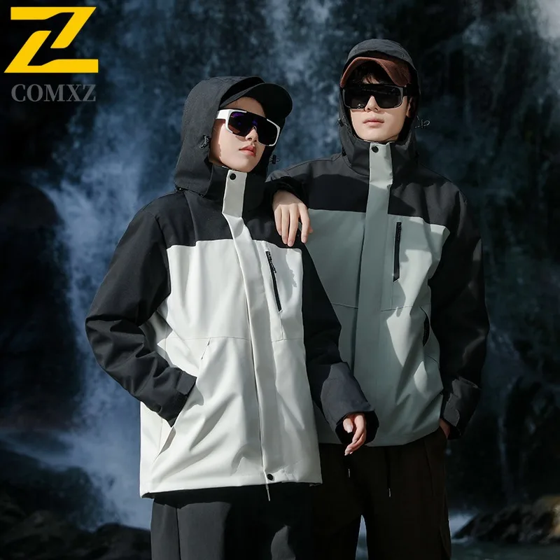 COMXZ Casual Hooded Mens Jacket Thickened Snow Skiing Windproof Warm Parka Fashion Lightweight Cold Resistant Winter Zipper Coat
