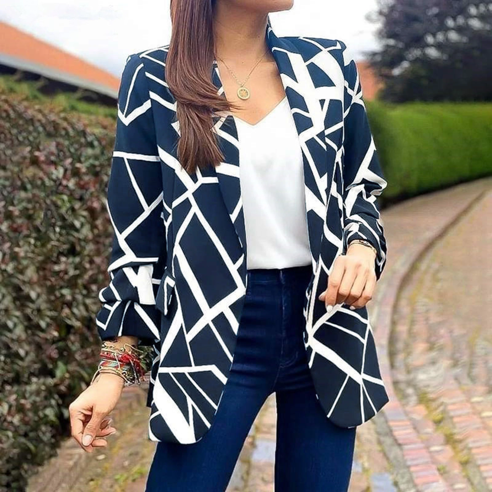 Chaqueta elegante de oficina para mujer, a la moda con cuello vuelto, prendas de vestir exteriores informales simples, chaquetas de manga para primavera| | - AliExpress