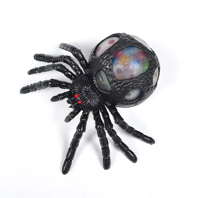 Stress Relief Toys Horrifying Black Spider Squeeze Toy Colorful Bead Interior Anti-Stress Decompression Gadget Halloween Gift