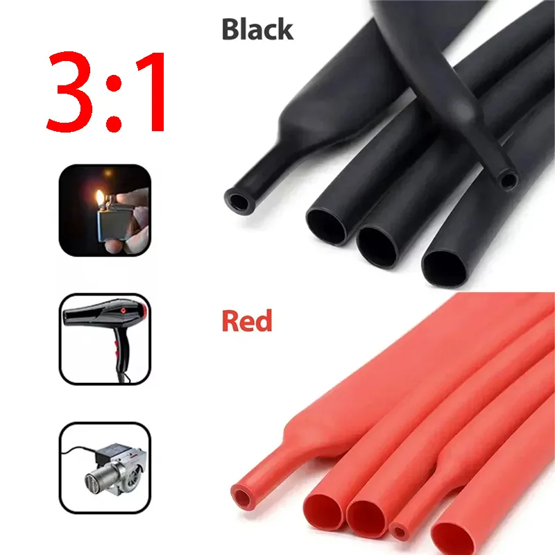 10Meters/50/100M 200M Polyolefin Heat Shrink Tube 3:1 Ratio Adhesive Lined Shrink Ratio Insulated Cable Sleeve