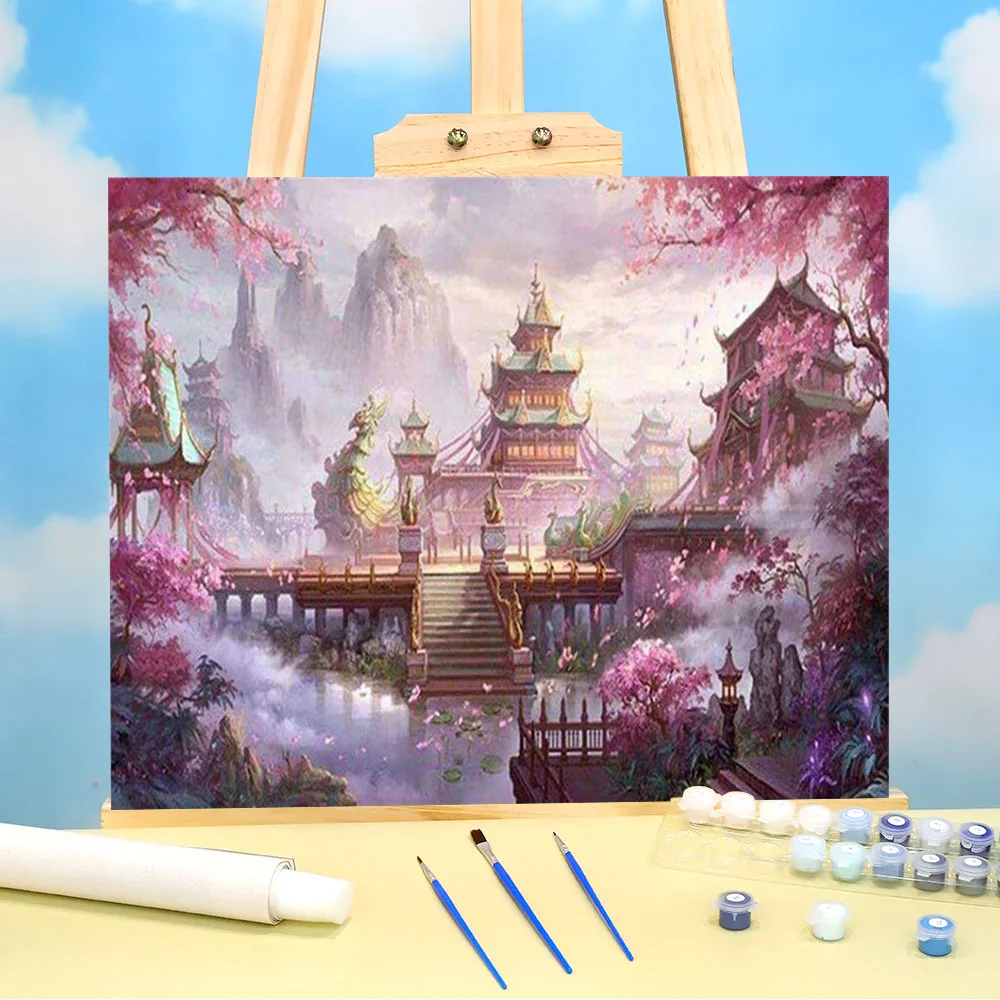 

Scenery Tower Paint By Numbers Package Acrylic Paints 40*50 Canvas Pictures Wall Decoration Children Drawing