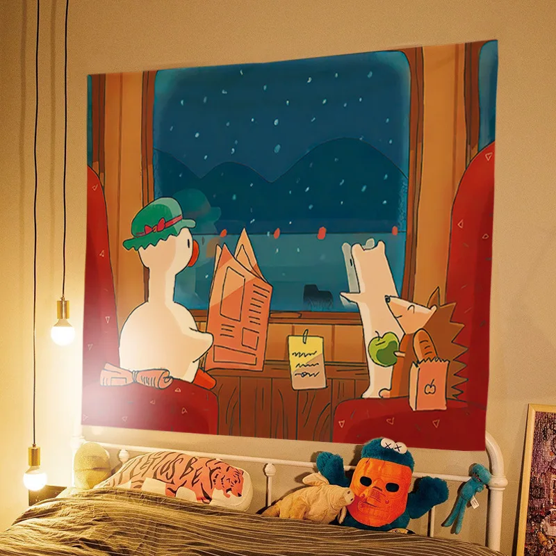 Cute cartoon duck tapestry wall hanging home bedroom dormitory room decoration wall covering background cloth tapestry decorations