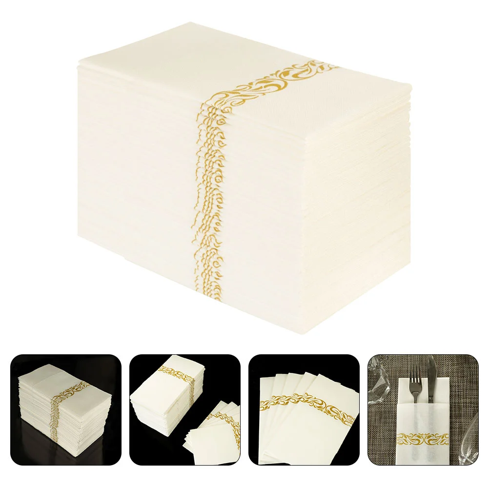 Golden Cutlery Bag Napkins 50pcs 30x40cm Elegant Disposable Fork Spoon Paper Towels for Hotel Restaurant Banquet Picnic Table