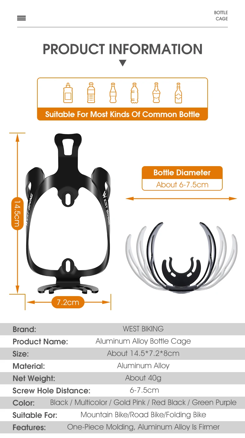 Description Picture 3 of itemWEST BIKING Bicycle Bottle Holder CNC Aluminum Alloy MTB Road Bike Water Bottle Cage Ultralight Cup Racks Cycling Accessories