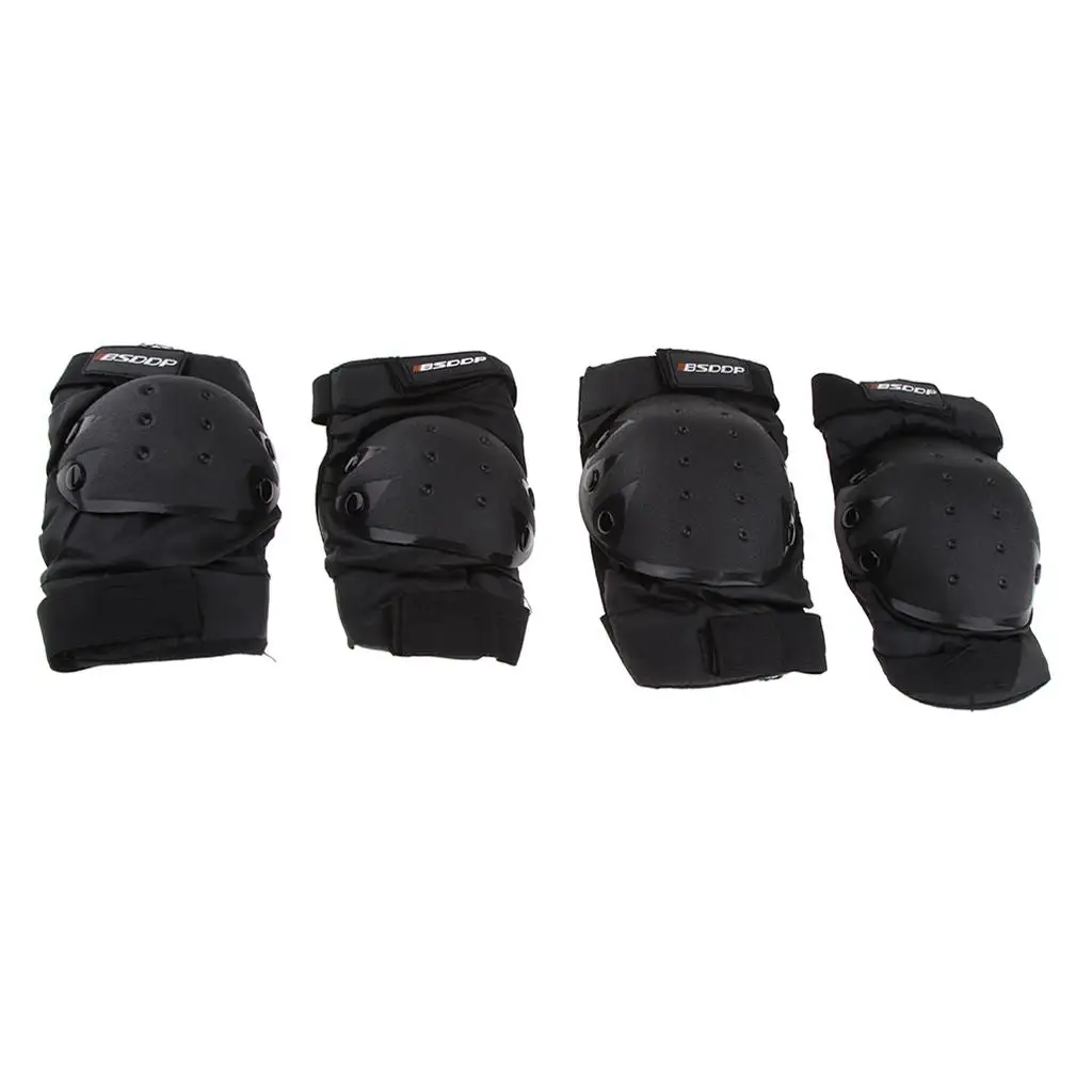 4 Pcs Black Elbow Knee Shin Gear Guard Pad Protector Riding Motorcycle