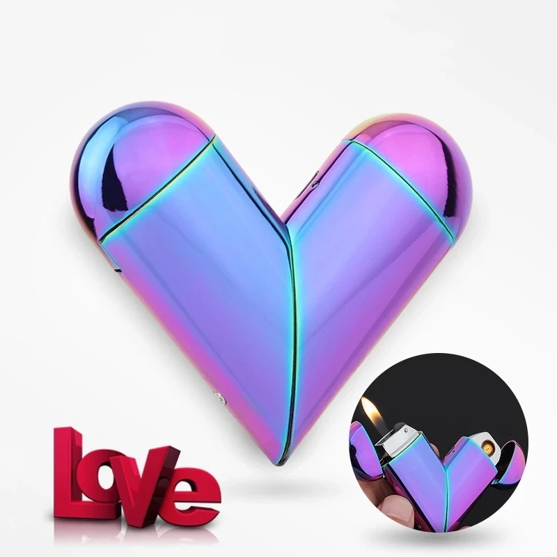 

New Heart Shaped Gas Folding Lighter USB Rechargeable Arc Plasma Lighter Flame Butane Gas Lighter Smoking Gadget Lover Gift