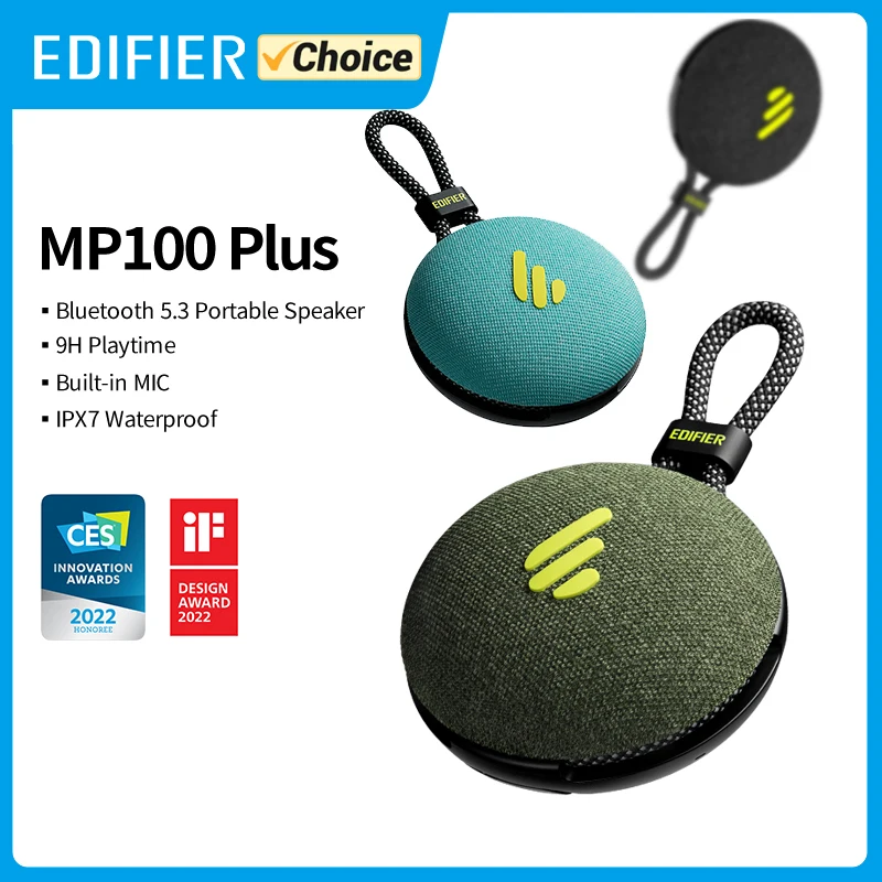 Edifier MP100 Plus Portable Bluetooth Speaker Camping Wireless Speaker Outdoor IPX7 Waterproof 183g Lightweight Design