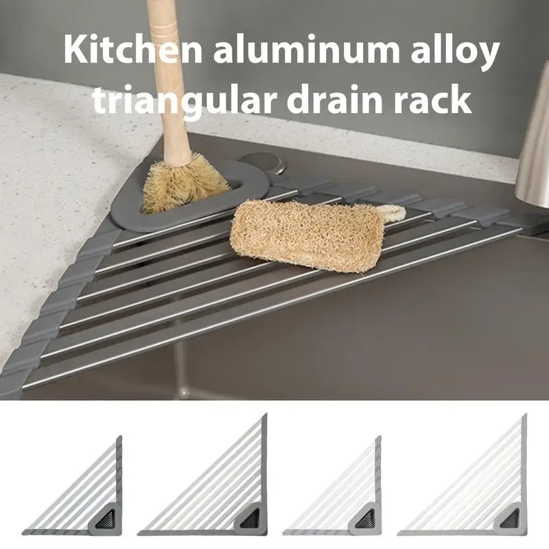 

Roll Up Triangle Dish Drying Rack Sink Caddy Sponge Holder Sink Drainer Kitchen Organization For Bowls Fruits and Vegetables