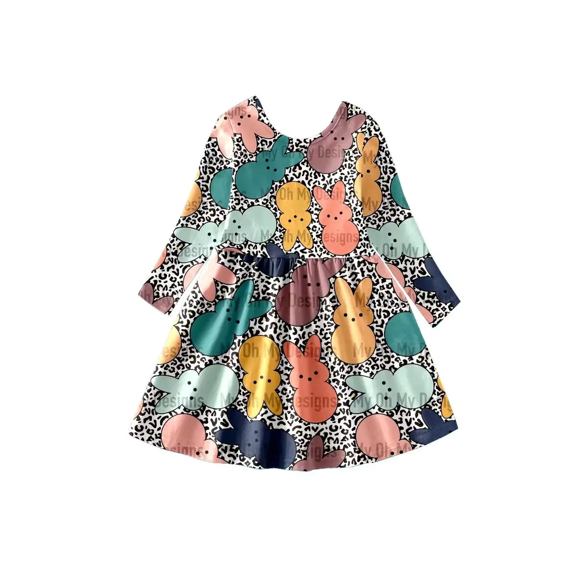 

Baby Girl lovely rabbits printing Twirl Dress Long Sleeves Balloon Clothing Children Infant Wholesale Boutique Toddler Clothes