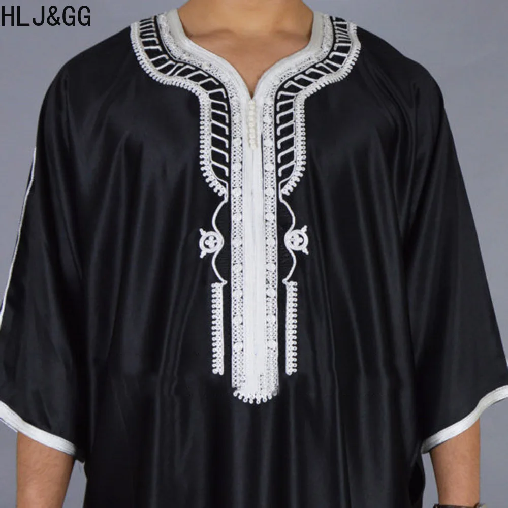 HLJ&GG Muslim Jubba Thobe Clothes Men Hoodie Ramadan Robe Kaftan Abaya Dubai Turkey Islamic Clothing Men Thobe Arab Muslim Robes
