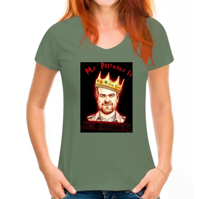 thumbnail image 1 of Camiseta Stranger tee Things My Patronus Is Jim Hopper, camiseta negra de algodón para hombre, tallas S-6XL, 1 of 5