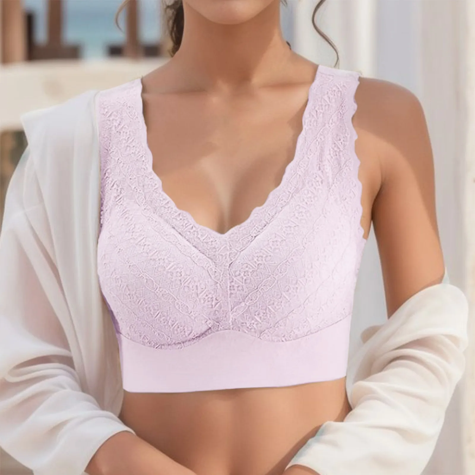 

Sexy French Lace Lingerie Summer Thin Latex Bralette Deep V Bra for Women Top Push Up Underwear Soft Cup Yoga Fitness Brassiere