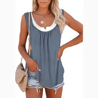 2024 summer new Europe and the United States women's blouse solid color patchwork sleeveless pleated vest T-shirt - Image 4