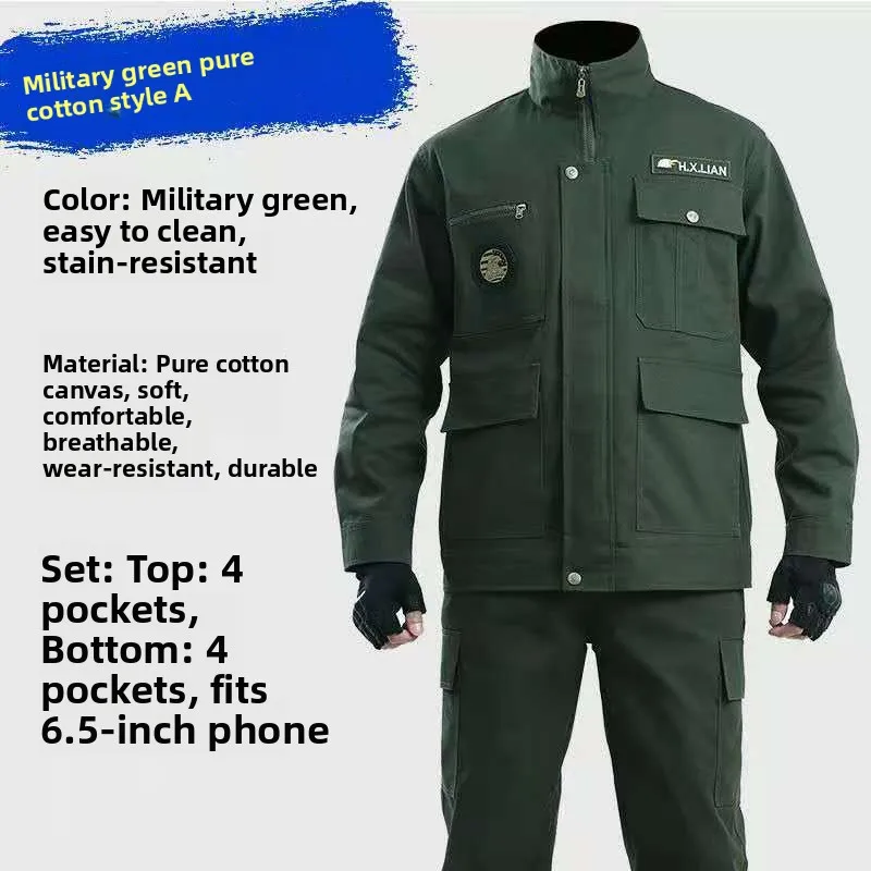 Men's Thiened Pure Cotton Workwear Set Camouflage Pants for Welding Auto Repairing Anti-Heat Wear Resistant Work orm
