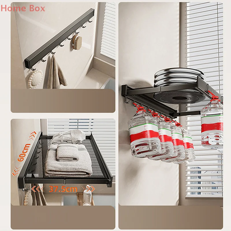 Foldable Clothes And Hat Rack With Hooks Space-saving Solution For Bathroom And Balcony Telescopic Drying Clothes Rack