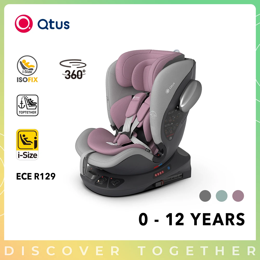 

Qtus S2 APOLLO Baby Safty Car Seat - 360 Degree Rotation - 90 ° Hovering - From New Born to 12 Years Old - Green & Grey