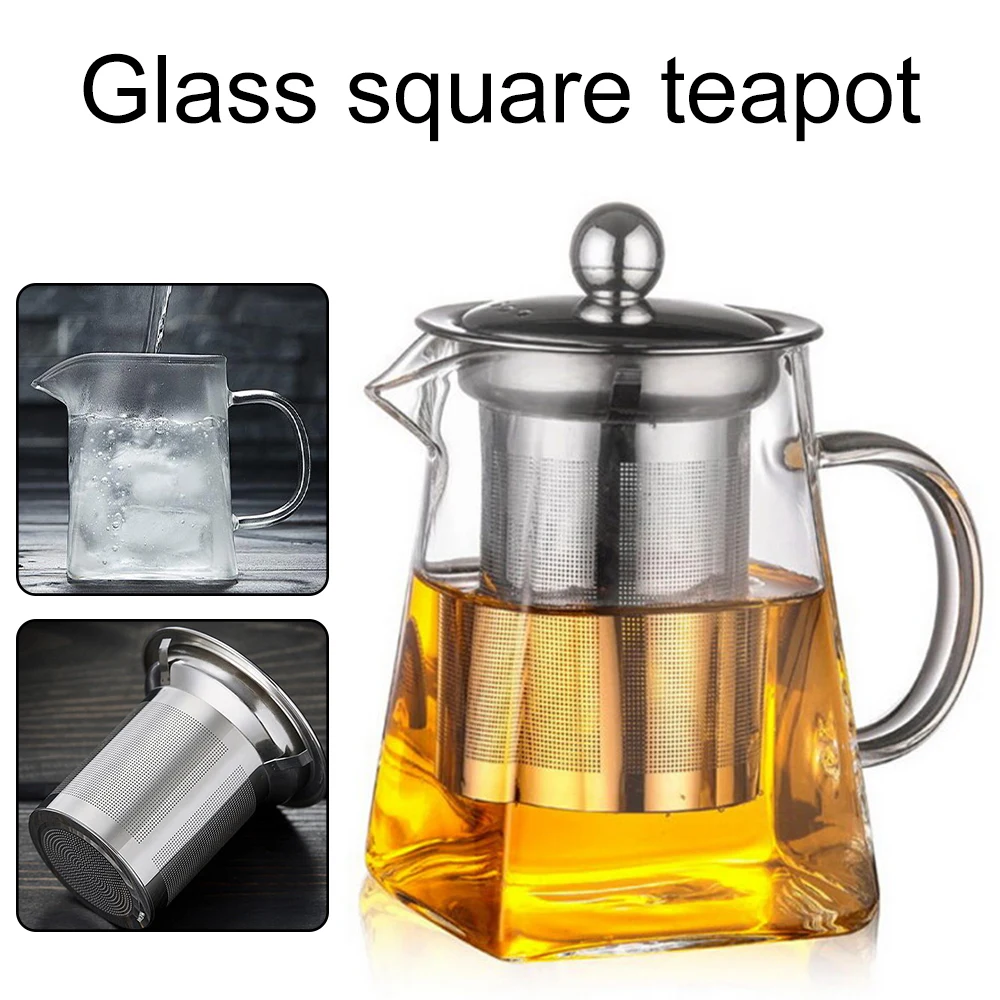 Hot Heat Resistant Glass Teapot With Stainless Steel Infuser Heated  Container Tea Pot Good Clear Kettle Square Filter Baskets - Teapots -  AliExpress