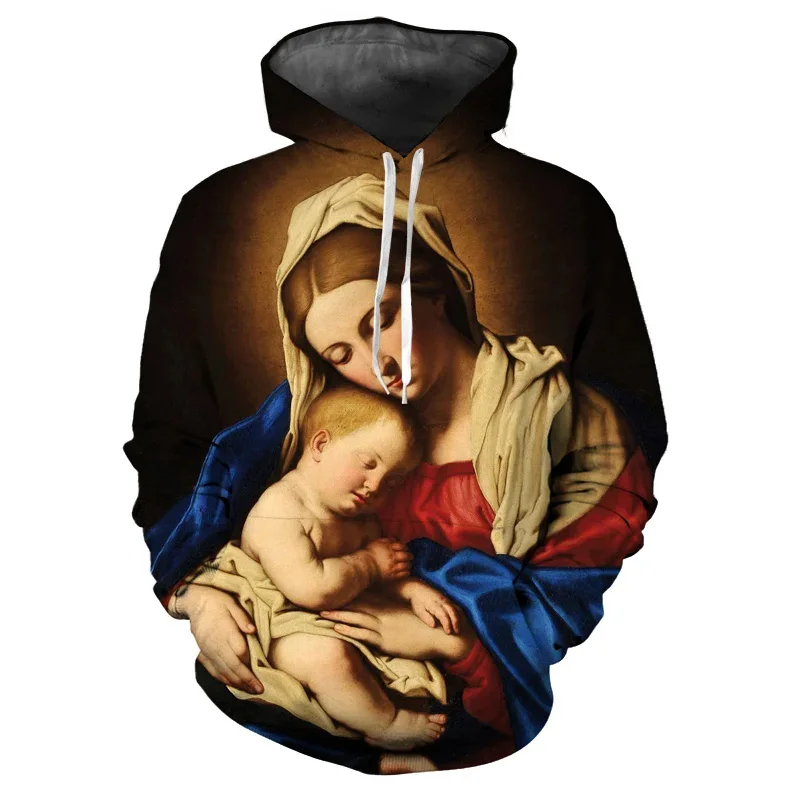 

New Fashion 3D Hoodies Blessed Virgin Mary&Jesus Print Hoodies Autumn Casual Oversized Unisex Sweatshirt Outerwear Hooded Hoody