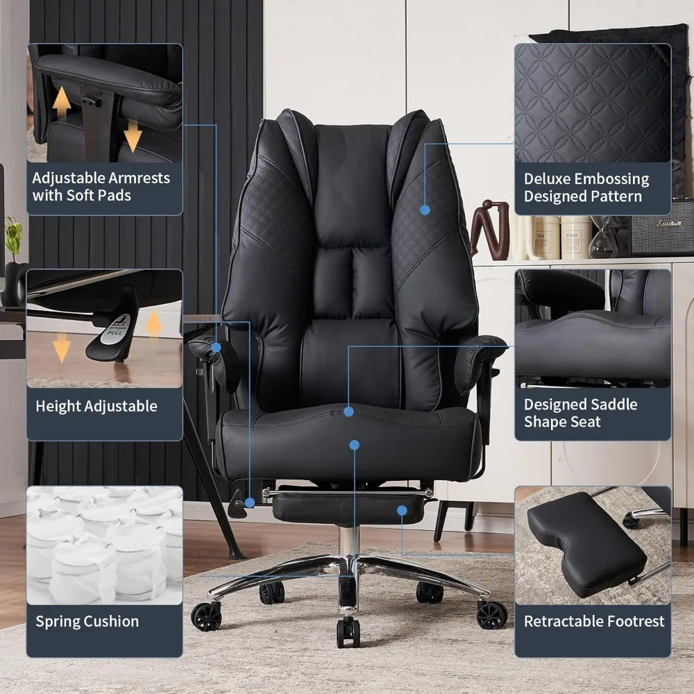 Big and Tall Office Chair 400lbs Wide Seat, Leather High Back Executive Office Chair with Foot Rest, Ergonomic Office Chair Lumb 3