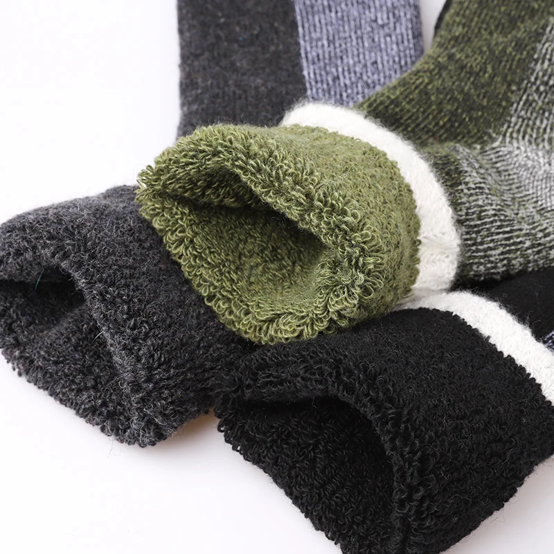 Merino Wool Socks 3Pairs Male Men Winter Thermal Cashmere Socks Fleece Terry Loop Middle Tube
