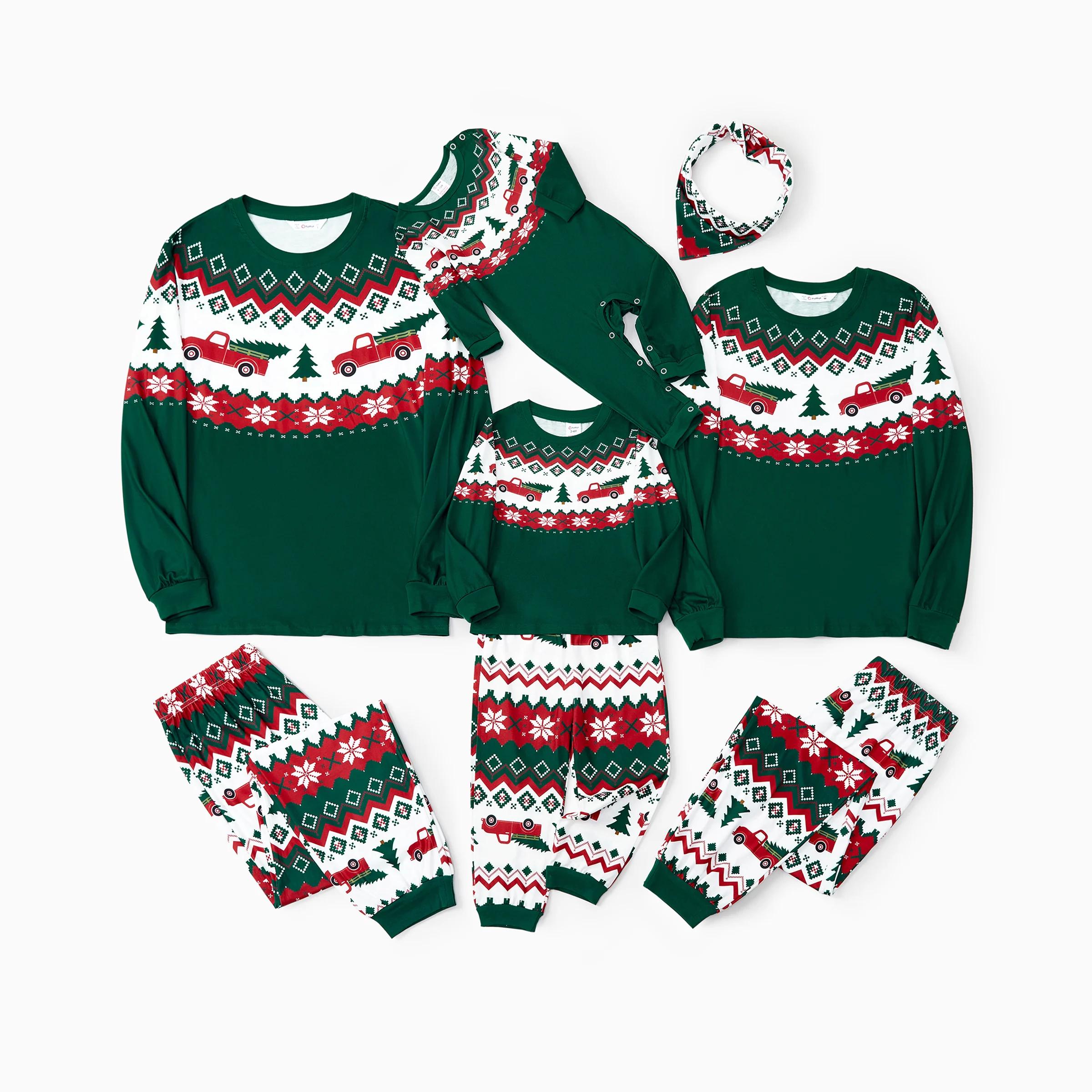 thumbnail image 2 of Conjunto de pijama de árbol de Navidad verde de PatPat, conjunto de ropa familiar a juego, mangas largas, 2 of 5