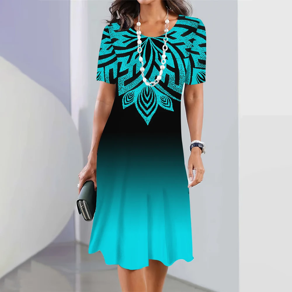 Mini saia com estampa gradiente feminina, vestido de joelho, rua Elegante, vestidos brincalhões, gola O, pulôver feminino Y2K, moda verão, 2023 14 Sadde958e8849469ea5439114430b0734A