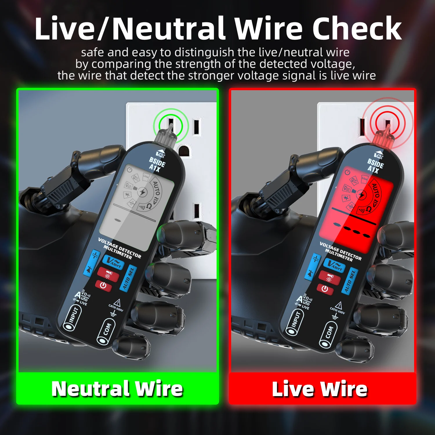 Digital Multimeter BSIDE Rechargeable Burn-in Proof Voltmeter NCV Frequency Connected Ohm Diode Capacitance Multifunction Tester