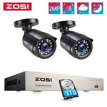 ZOSI-sistema de seguridad con cámaras de vigilancia para el hogar, Kit de videovigilancia de CCTV, grabador DVR H.265 de 4 y 8 canales, 2CH, 2 piezas, 2,0 MP, IR, 1080P, HDMI