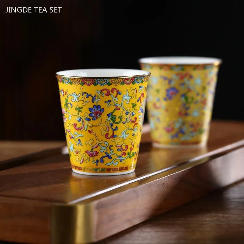 200ml Chinese Ceramic Tea Cup Household Enamel Color Drink Cup Handmade Exquisite Tea Accessories Custom Ceramic Teacup