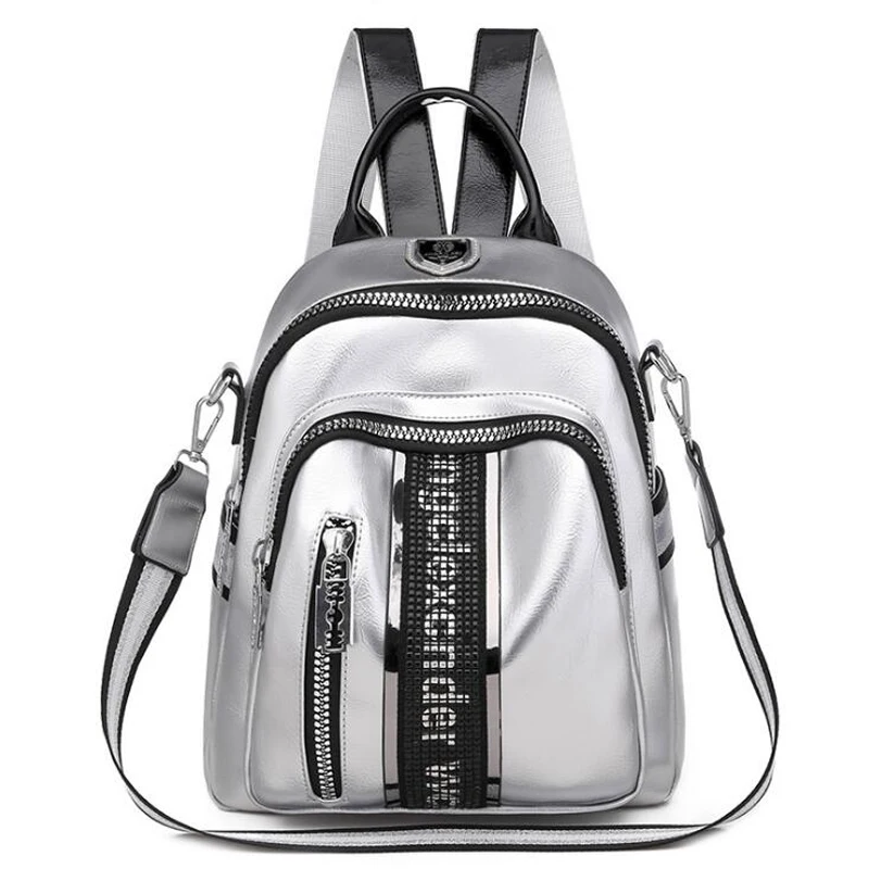 

Women Backpack Multifunctional High Quality PU Leather Small Bagpack 2023 New Fashion Leisure Travel Back Pack Black Silver