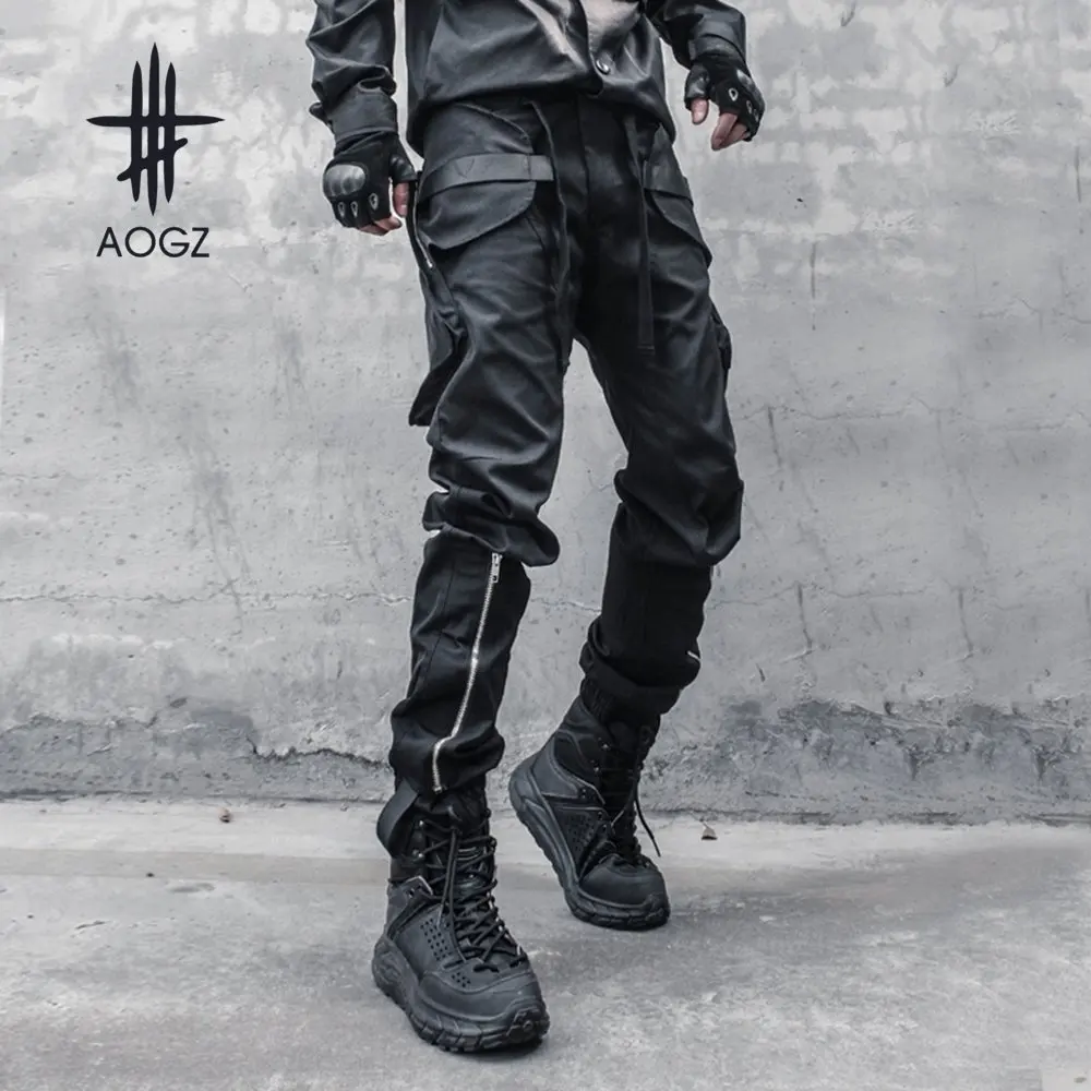 

AOGZ Casual Zipper Cargo Pants Men Pants Harajuku Hip Hop Joggers Pants Trousers Sweatpants Black Techwear Hippie Streetwear