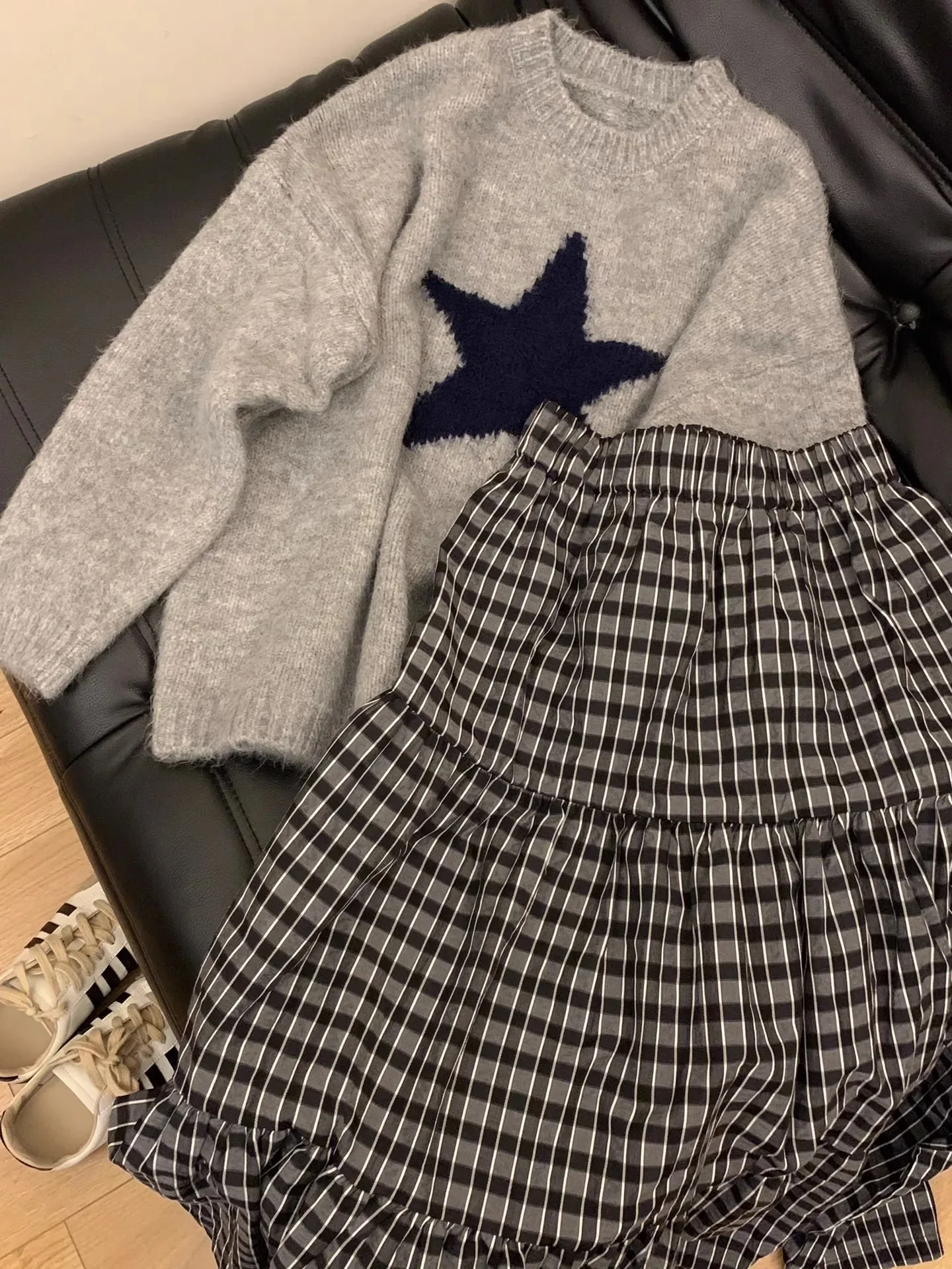 Soft Cozy round Ne Knitted Sweater Women's Loose Fit Autumn Winter Lazy College Sle fiti ey Star Pattern Knitwear