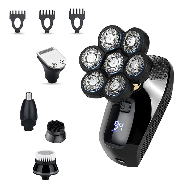 7D Electric Razor For Men, 5 In 1 Head Shavers For Bald Men, Electric Rotary Shaver Waterproof Grooming Kit Cordless