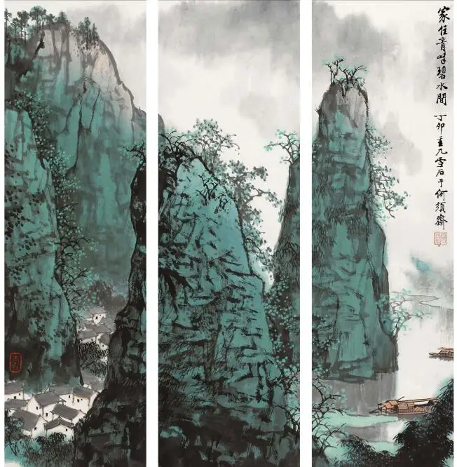 

Настенный постер MT0157 в китайском стиле, рисунок на холсте с изображением зеленых гор и прозрачных вод, для гостиной, Декор для дома