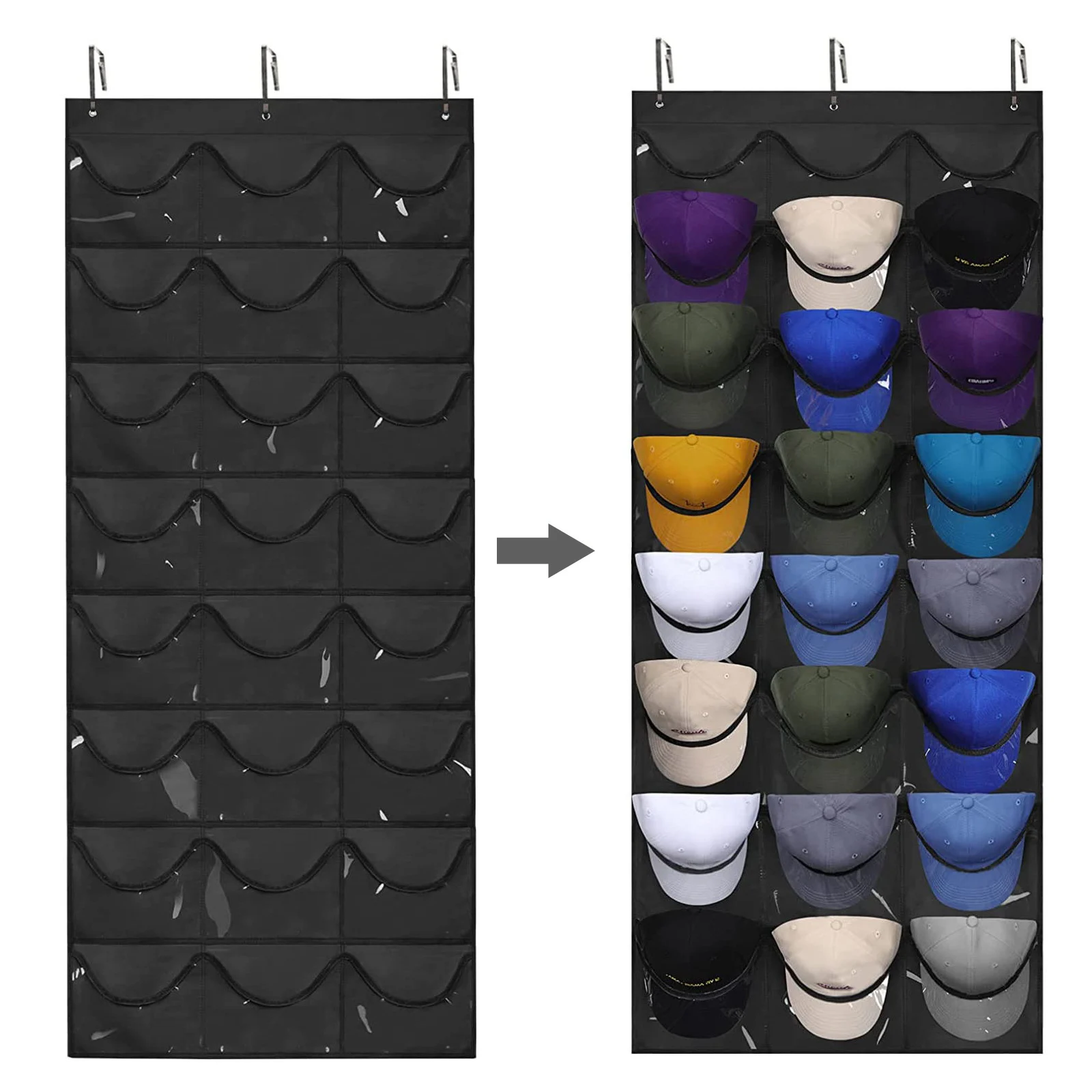 

1pc Hat Rack - Hat Organizer - Hat Racks For Baseball Caps, Visible Hat Holder - Hat Rack For Wall Door With 3 Hooks, 24 Pockets