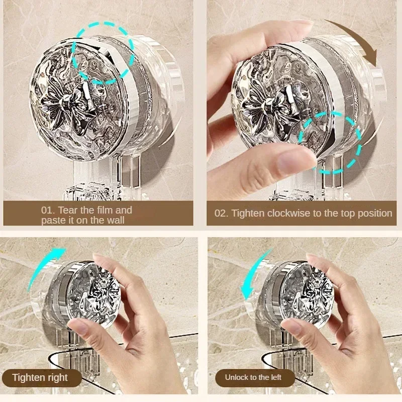 Shower Suction Cup Shelf Basket Light Glacier Pattern One Second Installation bathroom Organizer Storage Rotating to Suck Remove 5