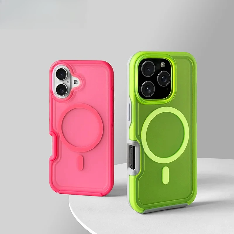 Fluorescent Candy Color Magnetic Matte Phone Case with Wireless Charging Protection