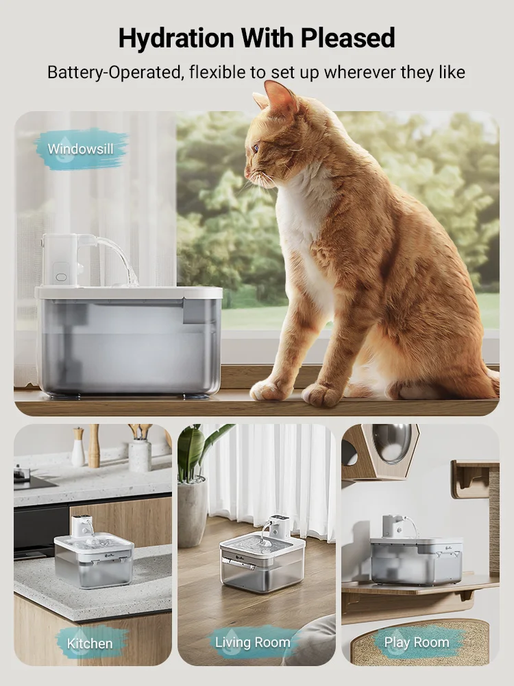 모션 센서 개 물 디스펜서가있는 DownyPaws 2.5L 무선 고양이 분수 배터리 작동 자동 애완 동물 물 마시는 사람