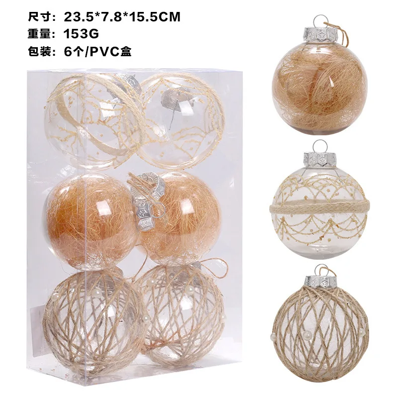 thumbnail image 1 of 6 bolas navideñas transparentes de 8 cm para mascotas con cuerda de lino dorada, colgantes para árbol de Navidad, decoración para el hogar, 1 of 5