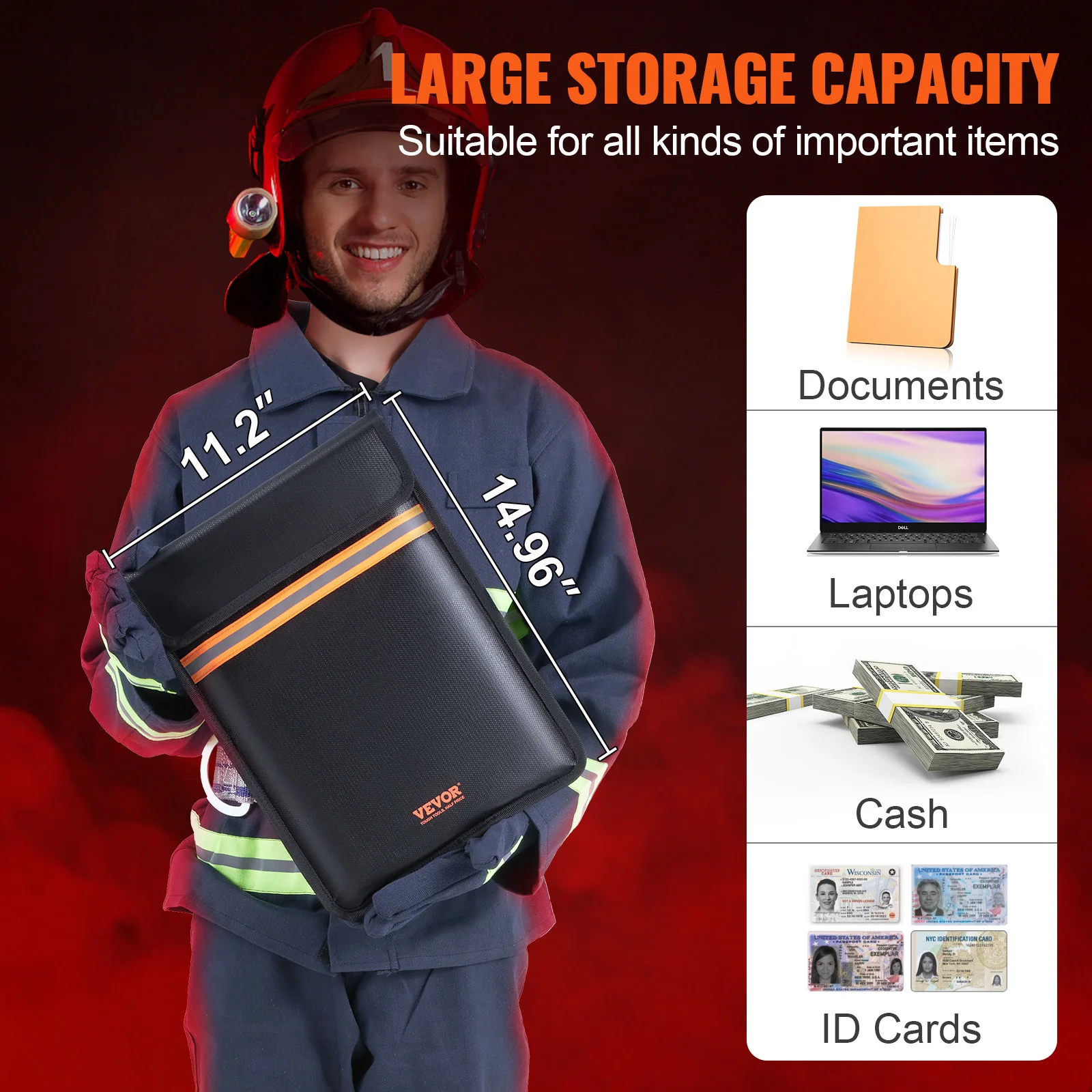 Money Document Pouch VEVOR Fireproof 2-layer/ 1-layer 2000℉ Fireproof & Waterproof Storage for Documents Jewelry
