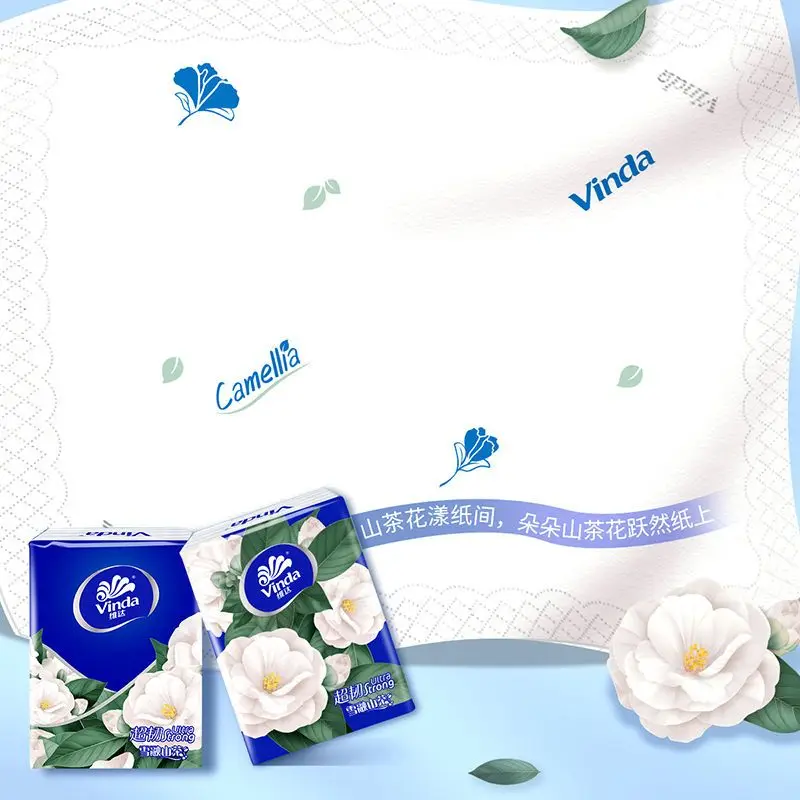 36 Packs of Camellia Printed Handkerchief Tissue Portable Small Pack 4 Layer Thickened Napkin Facial Tissue Wet Water Available
