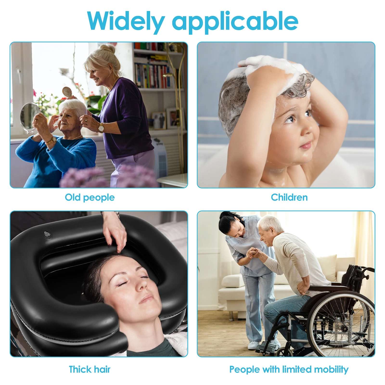 Inflatable Shampoo Basin Foldable Waterproof Hair Washing Basin with with Head and Neck Support Comfortable Hair Shampoo Bowl