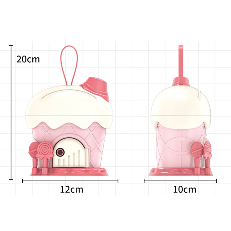 Kids Piggy Bank Ice Cream Hut piggy bank Cartoon DIY Stickers Saving Money Box with Keys Kawaii Large Capacity Toy for Kids Gift