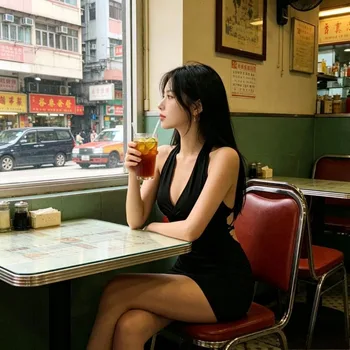 1Pc Erotic Dress Sexy Women Uniform V Neck Slim Backless Seductive One-piece Dress Nightclub Party Mini Dresses 1